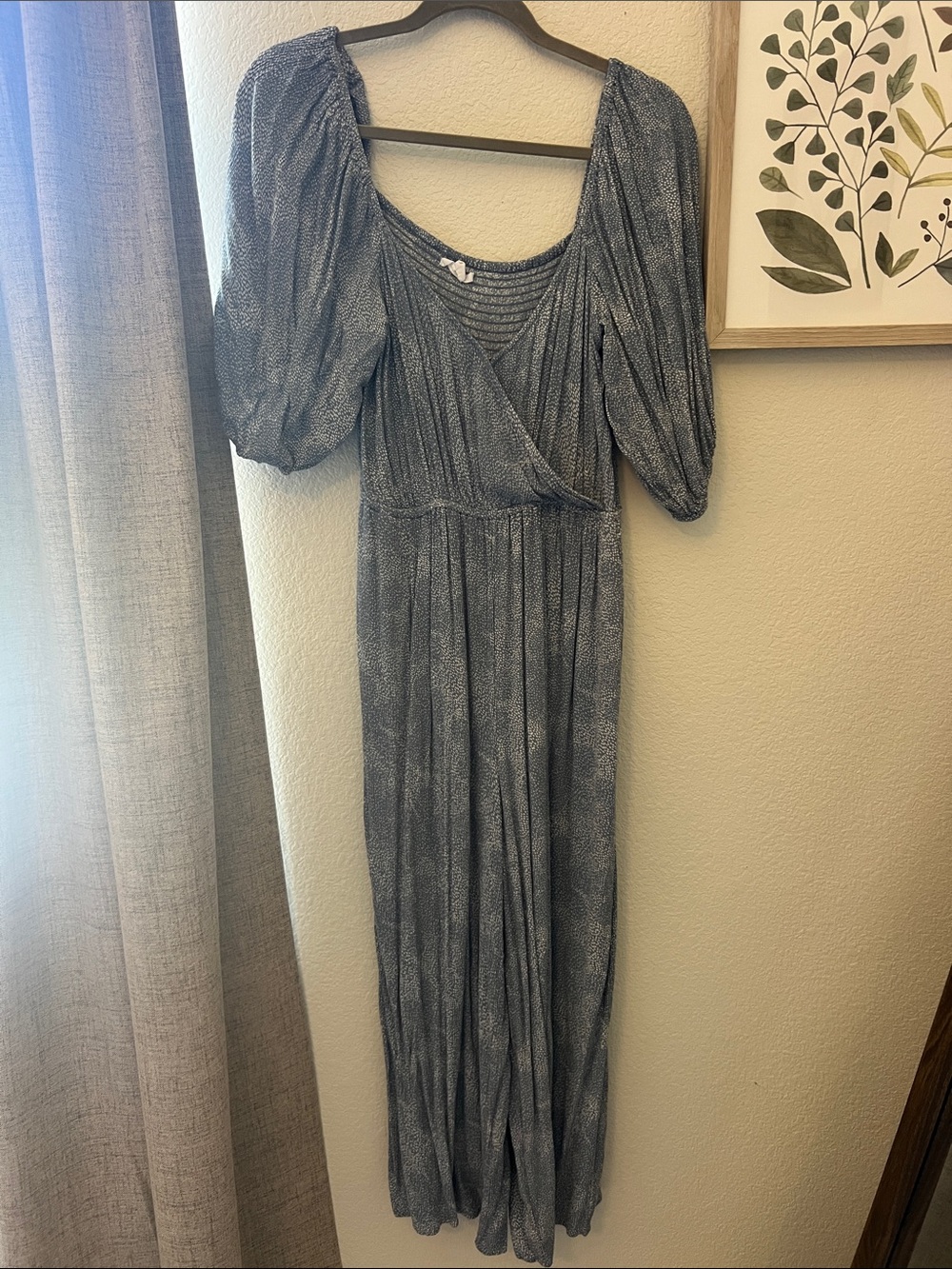 O'Neill Slate-Blue Puff Sleeve Surplice Jumpsuit